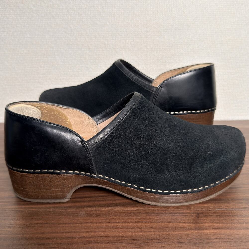 Dansko Brenna Clog Black Burnished Suede Leather Slip-On Mule Comfy US 8.5 EU 39